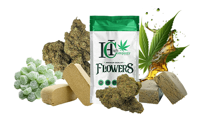 Sélection de produits CBD incluant fleurs, huiles, résines, et cosmétiques pour un bien-être complet